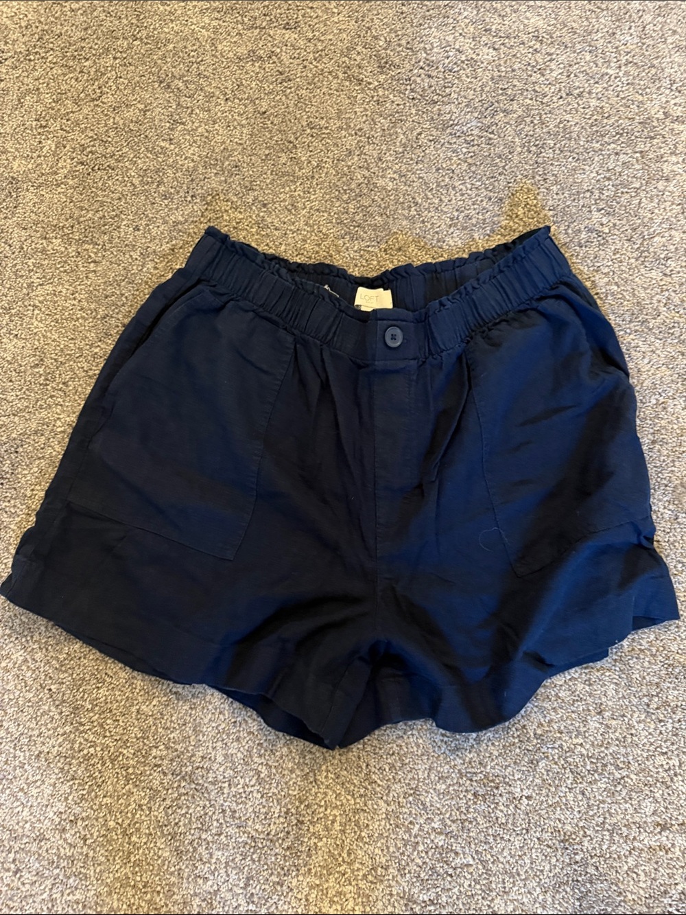 LOFT Navy High-Waist Elastic Shorts with Front Pockets